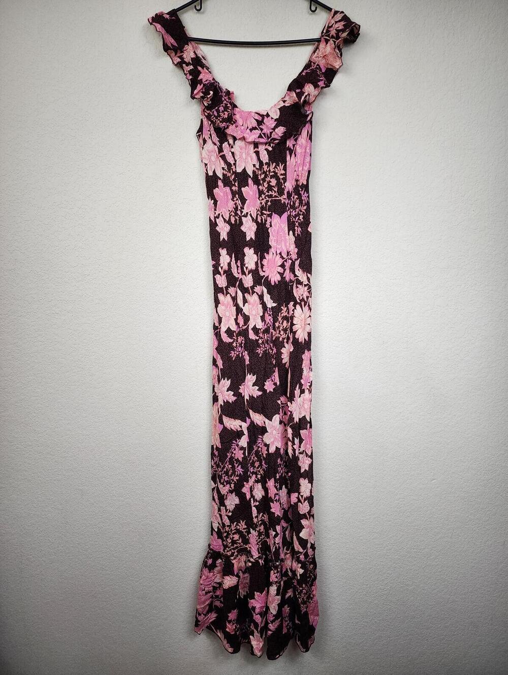 Free People Floral Maxi Dress Pink and Brown